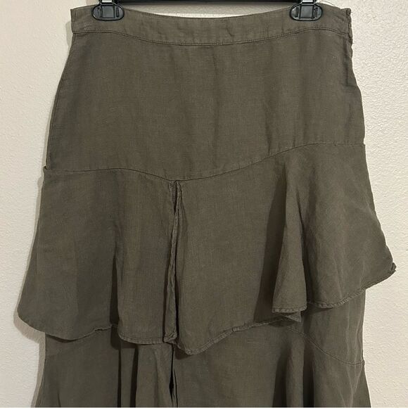 Zara green linen blend ruffle tiered midi skirt women’s size small - Picture 4 of 10